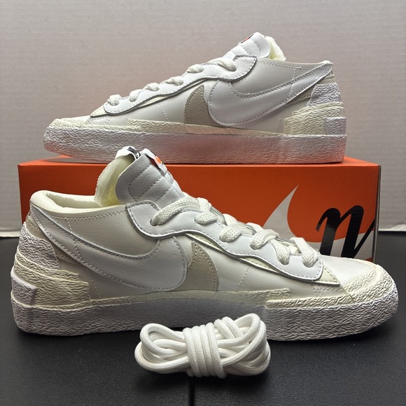 Nike Sacai x Blazer Low White Patent Mens 10 Womens 11.5 - Picture 2 of 16